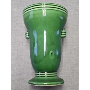 Vintage McCoy Pottery Green Ribbed Vase Tab Handles USA Art Pottery Mid Century